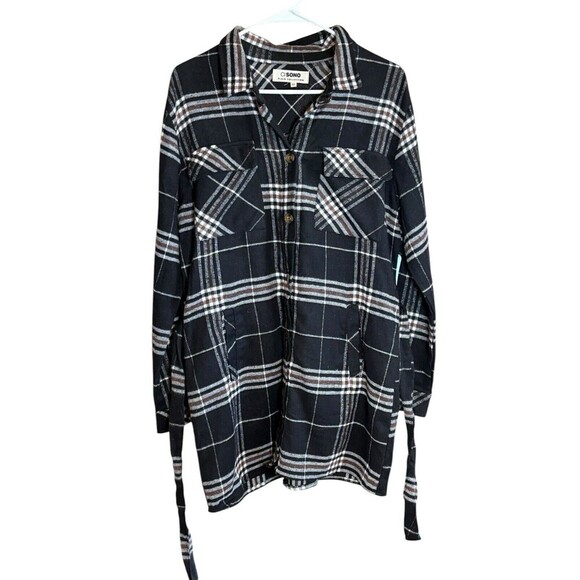 NWT Ci Sono Plaid Collection Button Down Belted Dress Tunic Size Medium - Picture 4 of 10